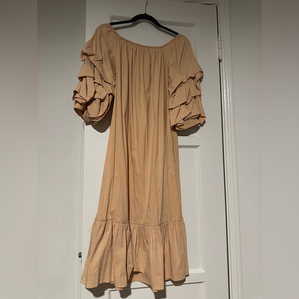 Zara Tan Long Sleeve Dress with Ruffle Detail